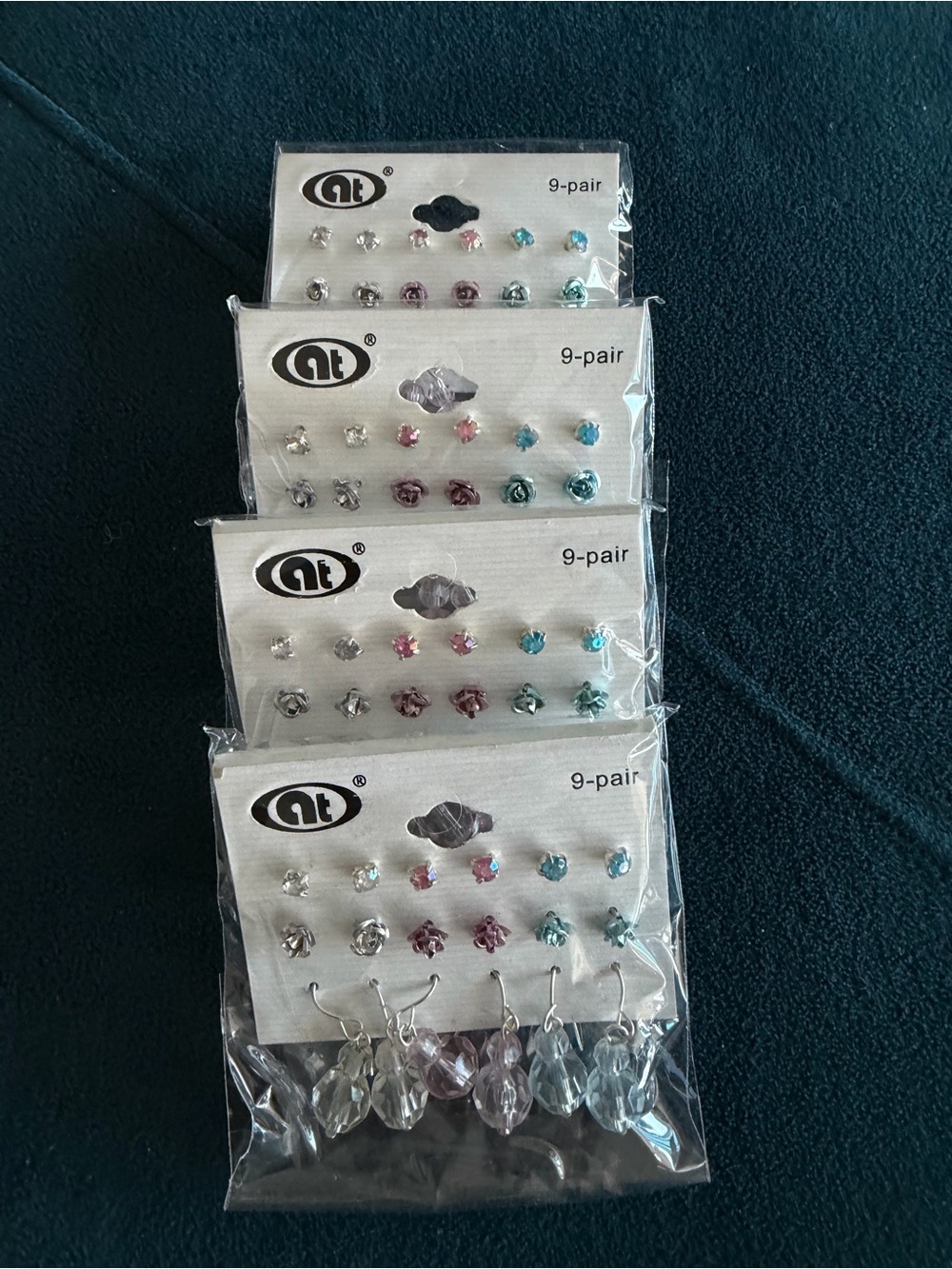4 packs of Mixed Crystal Earring Sets— Multicolor